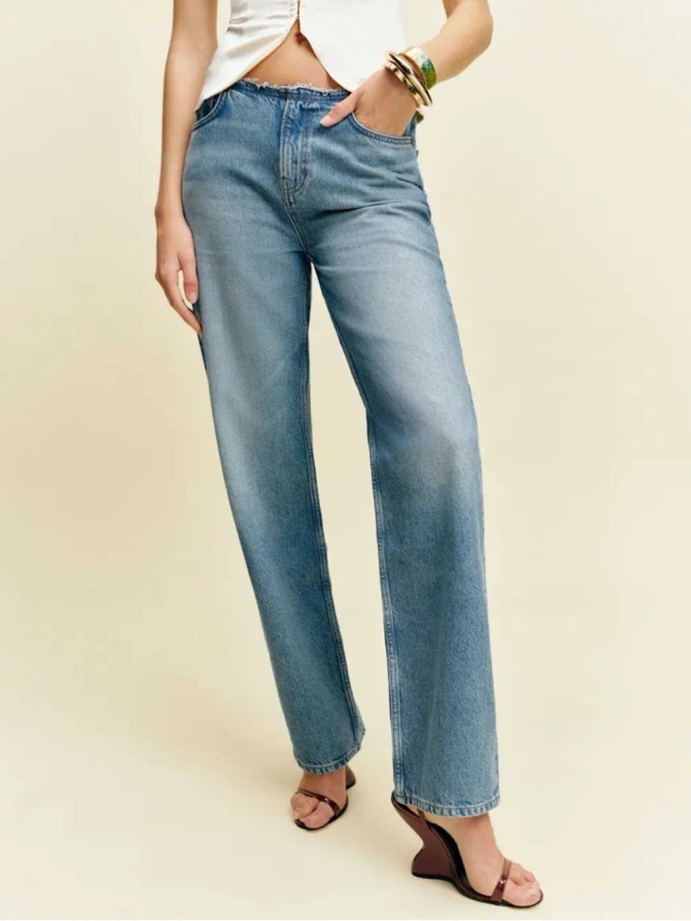 Reformation Charlee Low-Rise Straight-Leg Removed Waistband Jeans 27